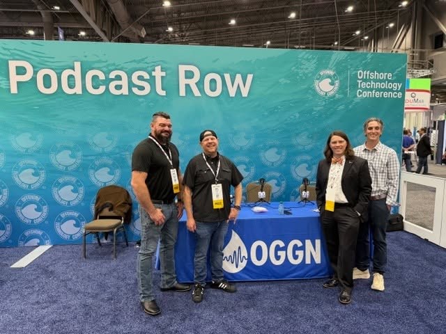 Matthew Bertram with the OGGN podcasting team on Podcast Row at the Offshore Technology Conference (OTC)